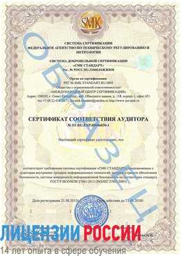 Образец сертификата соответствия аудитора №ST.RU.EXP.00006030-1 Назрань Сертификат ISO 27001